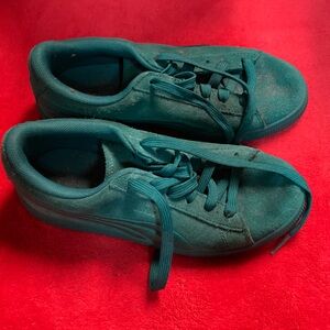 Puma All Green/Teal Suede Lace-Up Sneakers